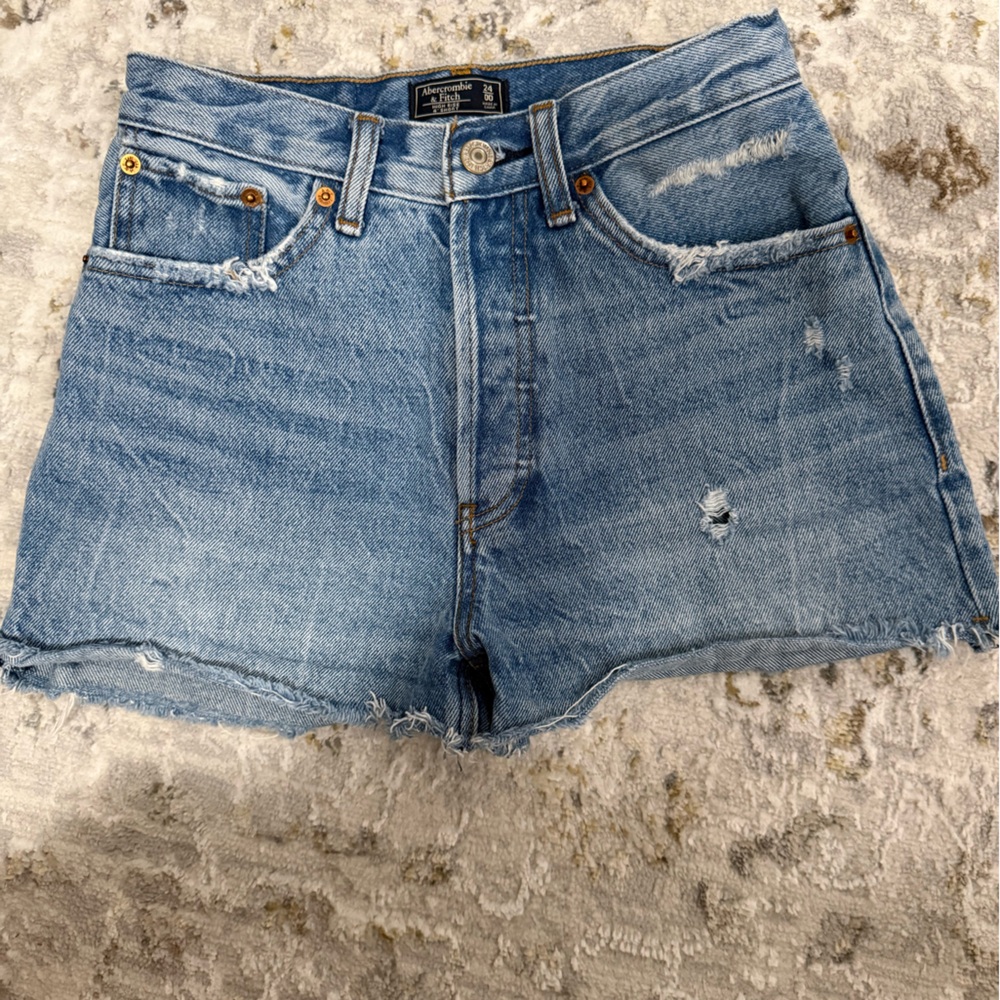Abercrombie & Fitch Light Blue Distressed Denim Shorts